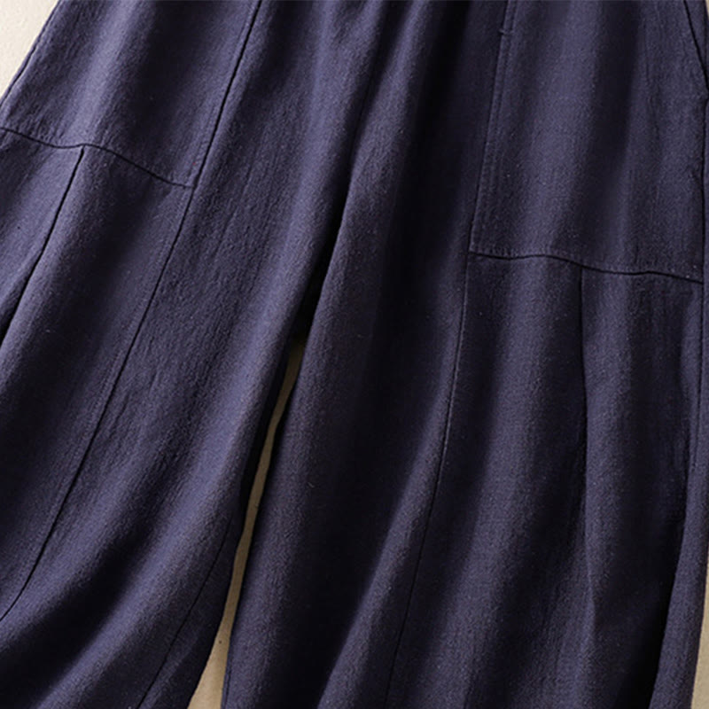 Spodnie harem damskie z bawełny i lnu z wysokim stanem i kieszeniami, proste, proste, z Buddha Stones - image 23