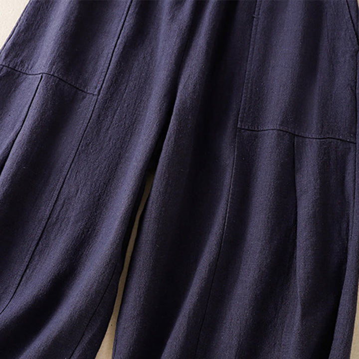 Spodnie harem damskie z bawełny i lnu z wysokim stanem i kieszeniami, proste, proste, z Buddha Stones - image 23