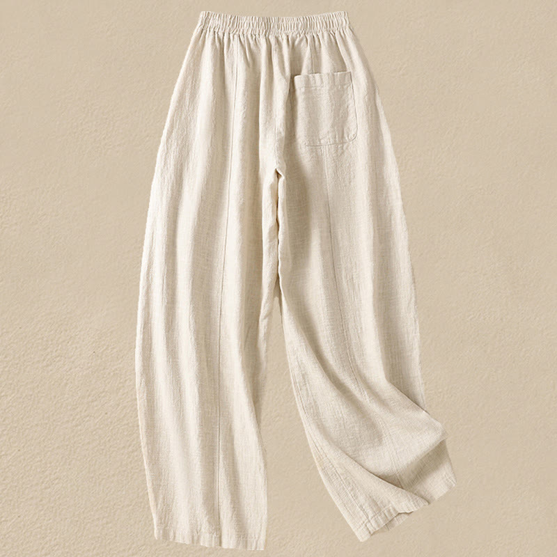 Spodnie harem damskie z bawełny i lnu z wysokim stanem i kieszeniami, proste, proste, z Buddha Stones - image 1