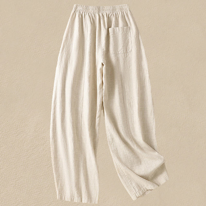 Spodnie harem damskie z bawełny i lnu z wysokim stanem i kieszeniami, proste, proste, z Buddha Stones - image 1