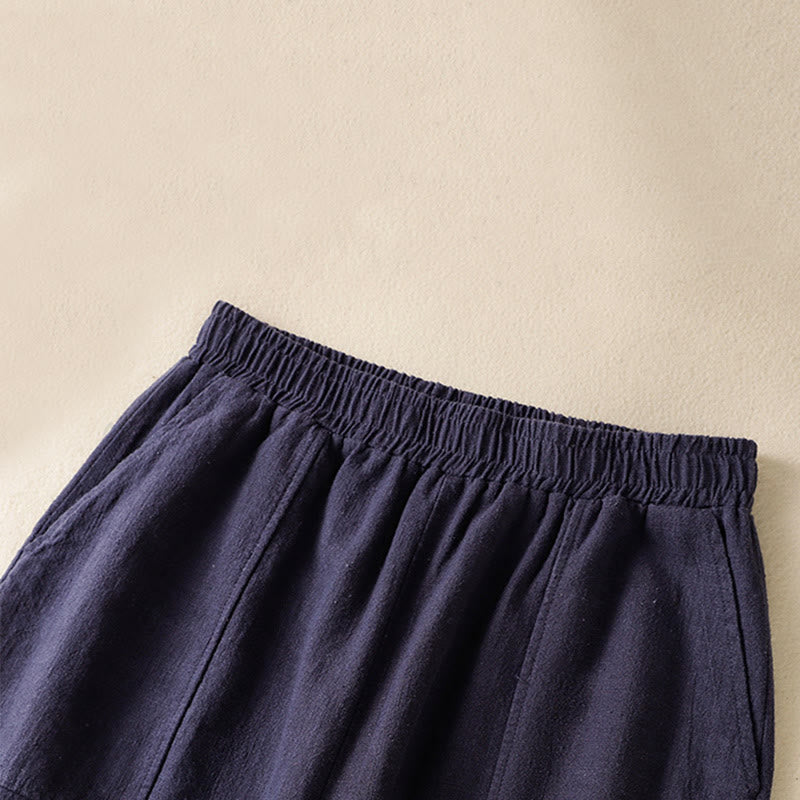 Spodnie harem damskie z bawełny i lnu z wysokim stanem i kieszeniami, proste, proste, z Buddha Stones - image 19