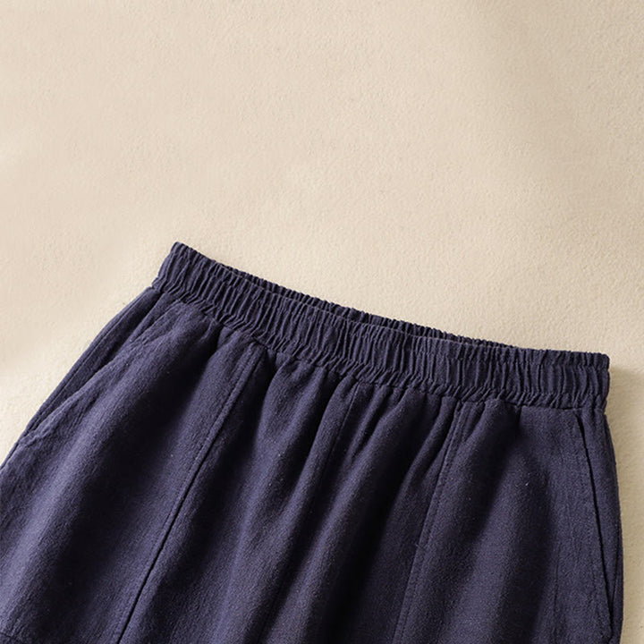 Spodnie harem damskie z bawełny i lnu z wysokim stanem i kieszeniami, proste, proste, z Buddha Stones - image 19