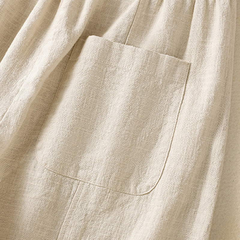 Spodnie harem damskie z bawełny i lnu z wysokim stanem i kieszeniami, proste, proste, z Buddha Stones - image 8