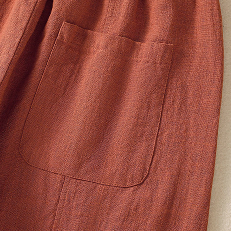 Spodnie harem damskie z bawełny i lnu z wysokim stanem i kieszeniami, proste, proste, z Buddha Stones - image 16