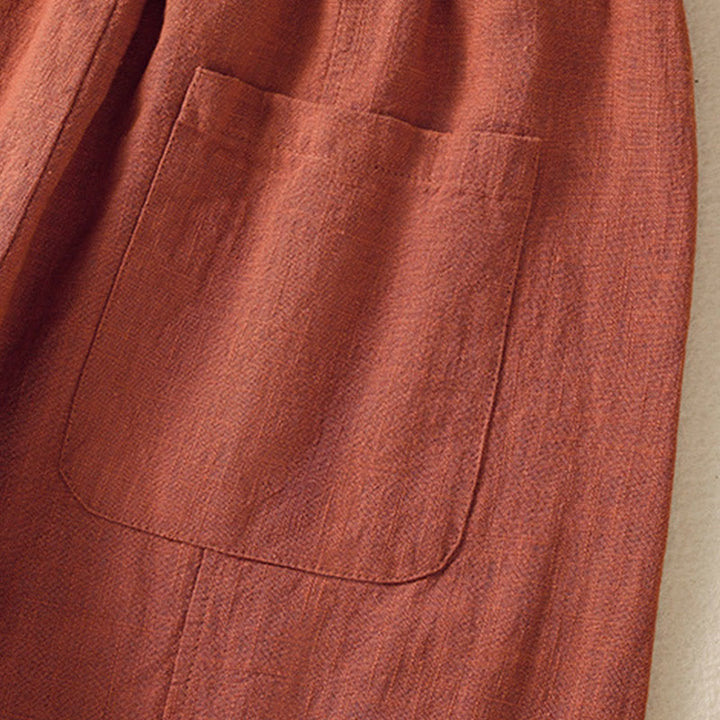 Spodnie harem damskie z bawełny i lnu z wysokim stanem i kieszeniami, proste, proste, z Buddha Stones - image 16