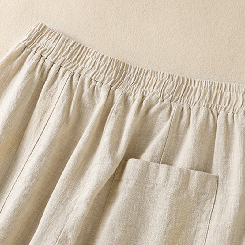 Spodnie harem damskie z bawełny i lnu z wysokim stanem i kieszeniami, proste, proste, z Buddha Stones - image 4