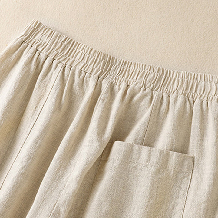 Spodnie harem damskie z bawełny i lnu z wysokim stanem i kieszeniami, proste, proste, z Buddha Stones - image 4