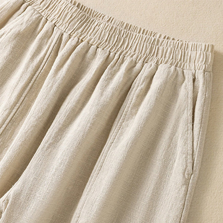 Spodnie harem damskie z bawełny i lnu z wysokim stanem i kieszeniami, proste, proste, z Buddha Stones - image 3