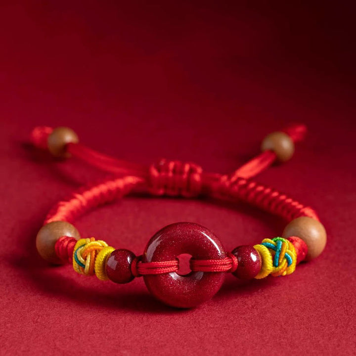 Bransoletka dla dorosłych dla dzieci z czerwoną nicią Buddha Stones z drewna brzoskwiniowego i klamrą pokoju - Dziecko (obwód nadgarstka: 11-12 cm) - image 1