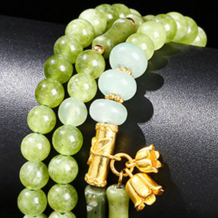 Bransoletka wzmacniająca z Buddha Stones w stylu retro, wielowarstwowa, z konwalii, bambusa i zielonego chalcedonu - image 13