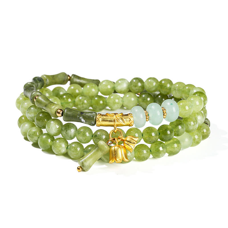 Bransoletka wzmacniająca z Buddha Stones w stylu retro, wielowarstwowa, z konwalii, bambusa i zielonego chalcedonu - image 8
