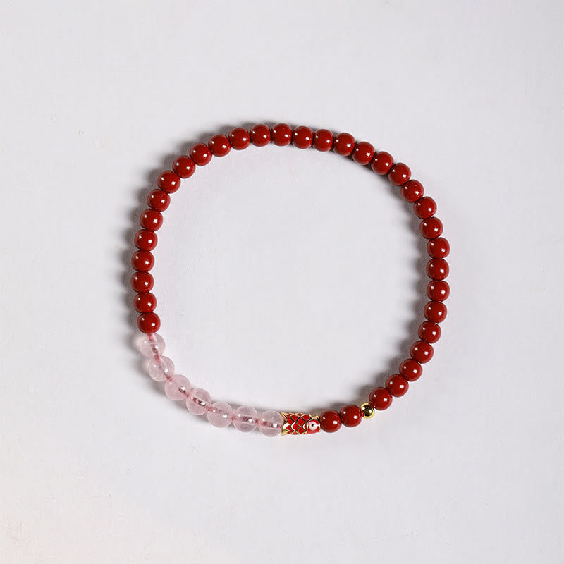Bransoletka z błogosławieństwem ryb Koi z naturalnym kryształem cynobrowym i kwarcem truskawkowym z Buddha Stones - Cynober-4mm i różowy kryształ i mały Koi - image 12