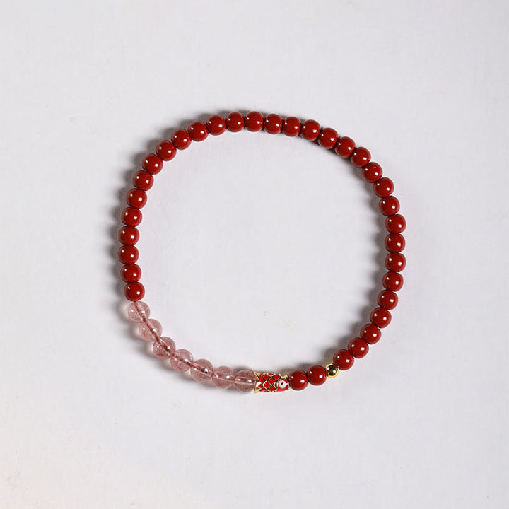 Bransoletka z błogosławieństwem ryb Koi z naturalnym kryształem cynobrowym i kwarcem truskawkowym z Buddha Stones - Cynober-4mm i kwarc truskawkowy oraz małe Koi - image 11