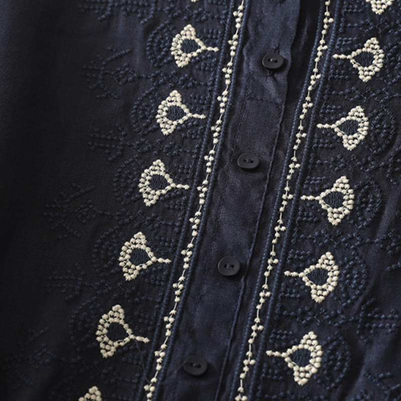 Koszula damska z krótkim rękawem, haftowana symetrycznie z Buddha Stones, z bawełny i lnu - image 6