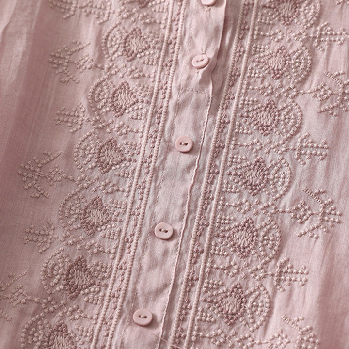 Koszula damska z krótkim rękawem, haftowana symetrycznie z Buddha Stones, z bawełny i lnu - image 11