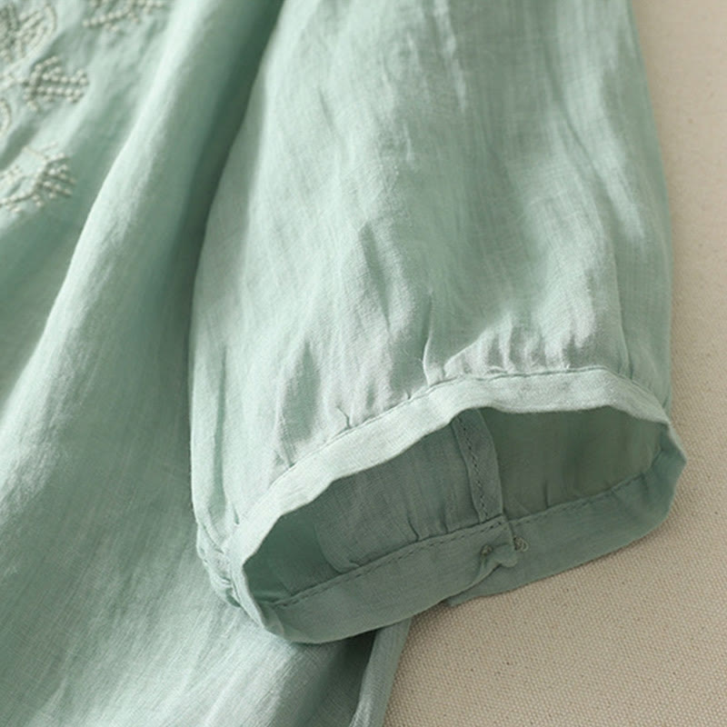 Koszula damska z krótkim rękawem, haftowana symetrycznie z Buddha Stones, z bawełny i lnu - image 16