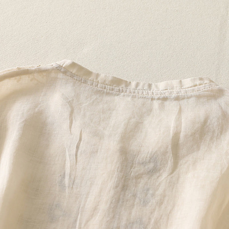 Koszula damska z krótkim rękawem, haftowana symetrycznie z Buddha Stones, z bawełny i lnu - image 23