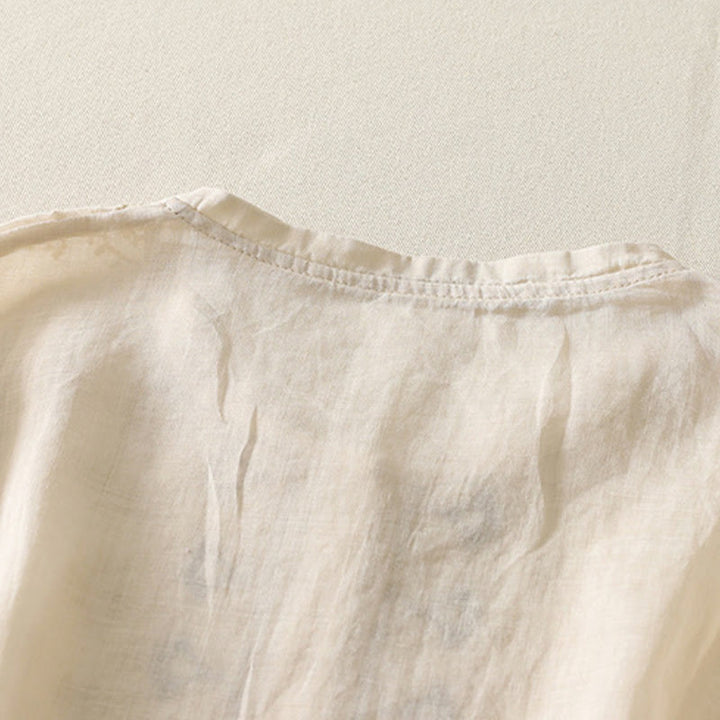 Koszula damska z krótkim rękawem, haftowana symetrycznie z Buddha Stones, z bawełny i lnu - image 23