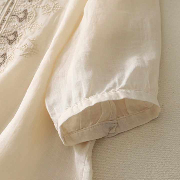 Koszula damska z krótkim rękawem, haftowana symetrycznie z Buddha Stones, z bawełny i lnu - image 24