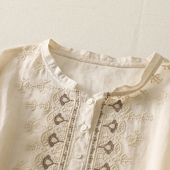 Koszula damska z krótkim rękawem, haftowana symetrycznie z Buddha Stones, z bawełny i lnu - image 20