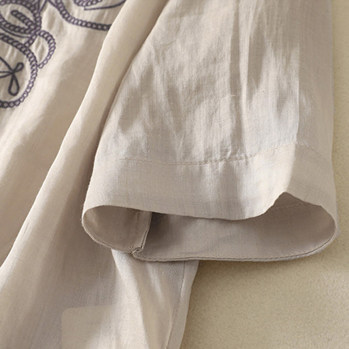 Koszulka damska z krótkim rękawem i haftowanym dekoltem w serek z motywem Buddha Stones - image 6