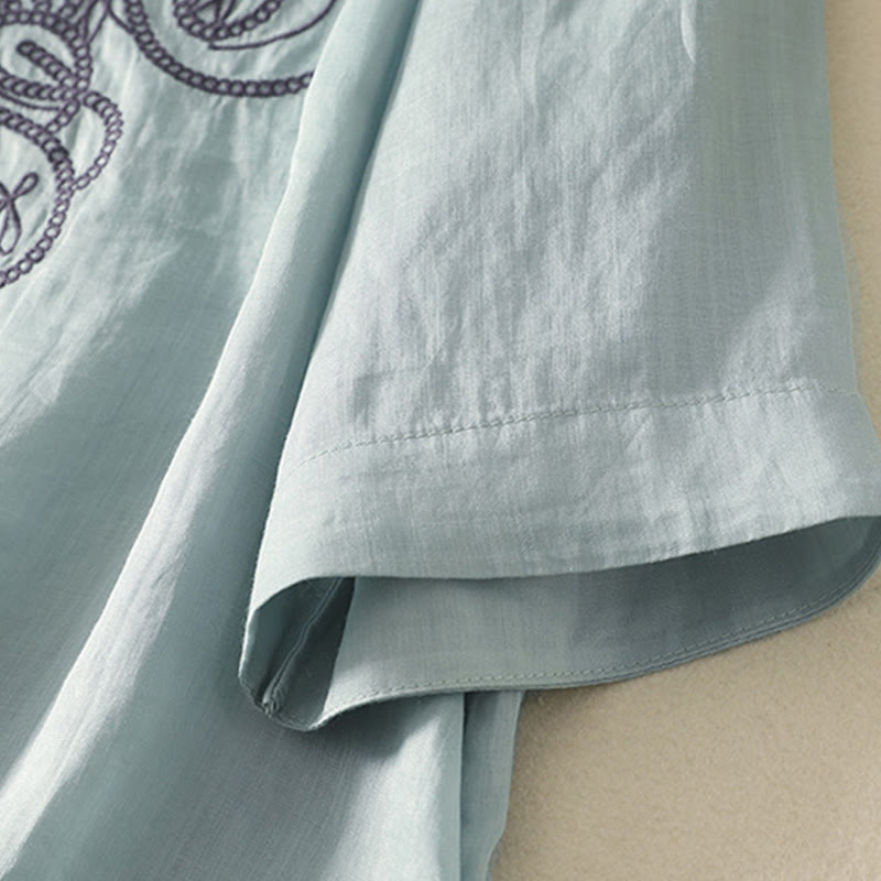 Koszulka damska z krótkim rękawem i haftowanym dekoltem w serek z motywem Buddha Stones - image 12