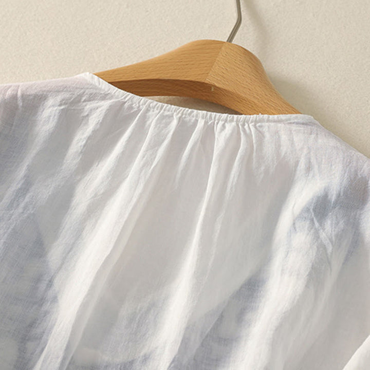 Koszulka damska z krótkim rękawem i haftowanym dekoltem w serek z motywem Buddha Stones - image 23