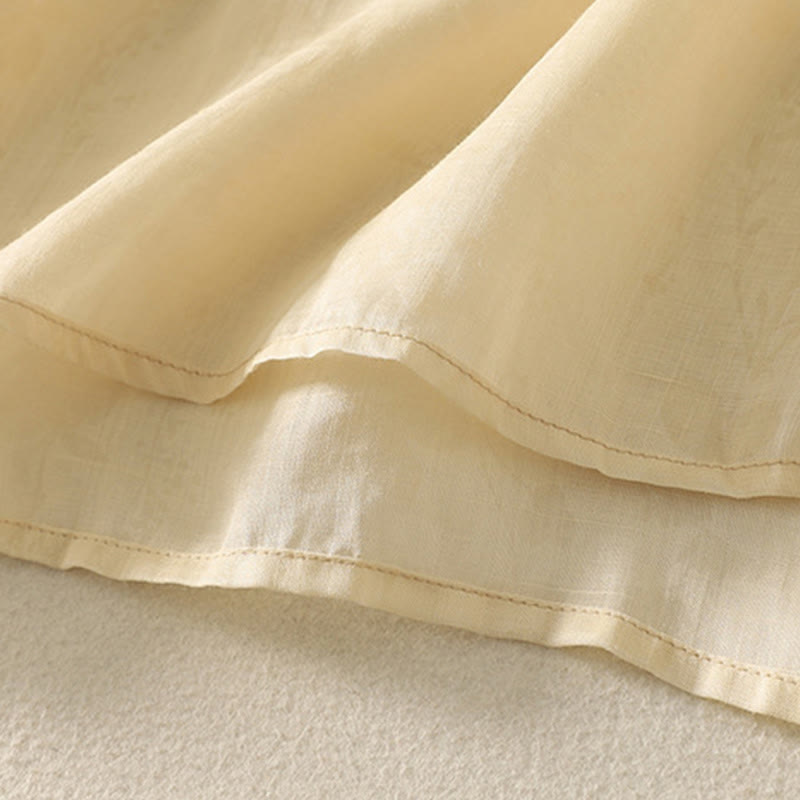 Koszula damska z krótkim rękawem i haftowanymi żabami z Buddha Stones i kołnierzykiem typu stójka z bawełny - image 5