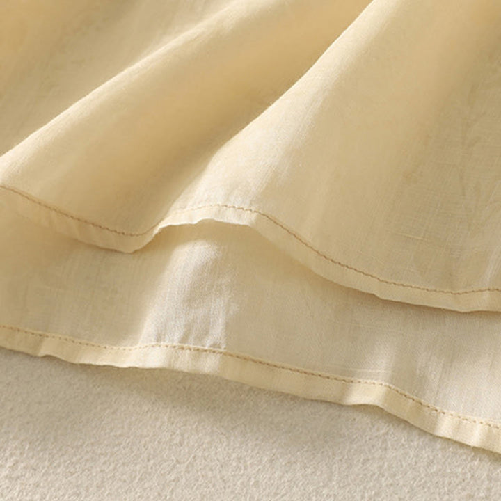 Koszula damska z krótkim rękawem i haftowanymi żabami z Buddha Stones i kołnierzykiem typu stójka z bawełny - image 5