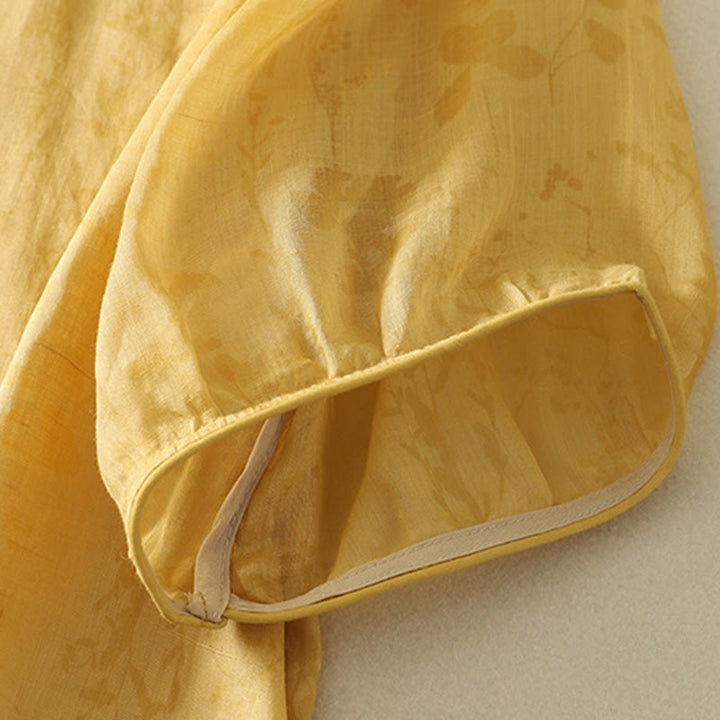 Koszula damska z krótkim rękawem i haftowanymi żabami z Buddha Stones i kołnierzykiem typu stójka z bawełny - image 10