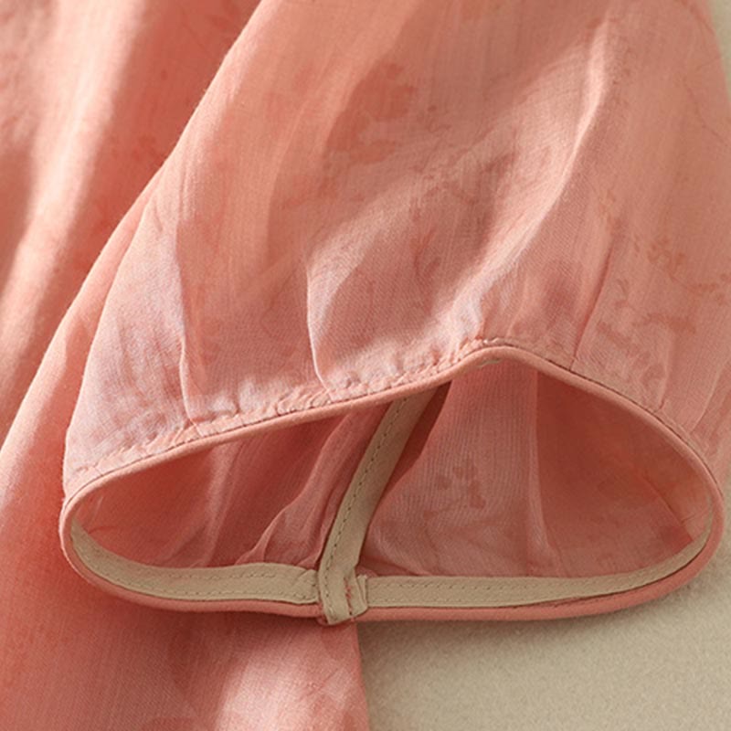 Koszula damska z krótkim rękawem i haftowanymi żabami z Buddha Stones i kołnierzykiem typu stójka z bawełny - image 16