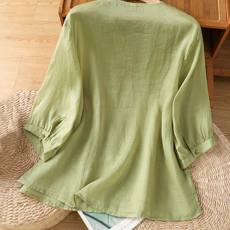 Koszula damska z dekoltem w serek z haftowanymi kwiatami i Buddha Stones - image 10