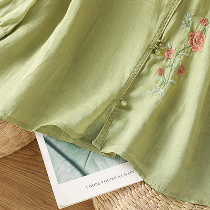 Koszula damska z dekoltem w serek z haftowanymi kwiatami i Buddha Stones - image 13