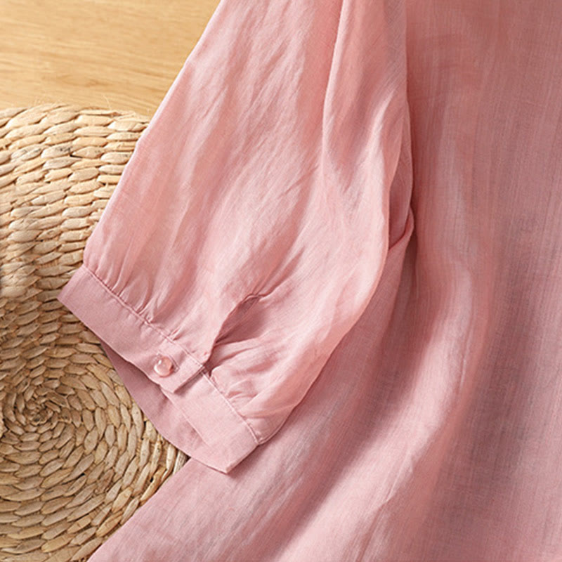 Koszula damska z dekoltem w serek z haftowanymi kwiatami i Buddha Stones - image 17