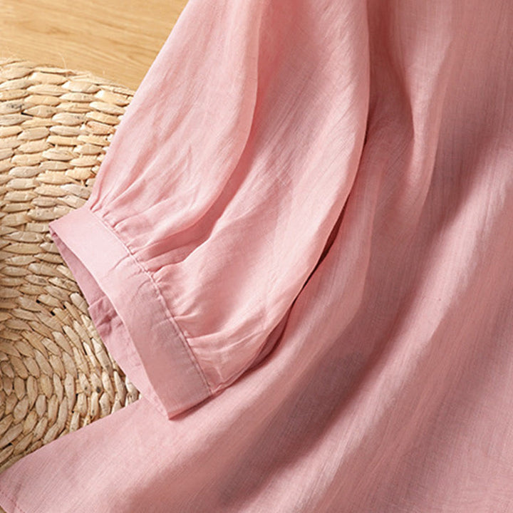 Koszula damska z dekoltem w serek z haftowanymi kwiatami i Buddha Stones - image 18