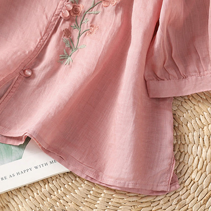 Koszula damska z dekoltem w serek z haftowanymi kwiatami i Buddha Stones - image 16