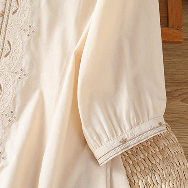 Koszula damska z dekoltem w serek z symetrycznym haftem "Buddha Stones" z bawełny - image 3