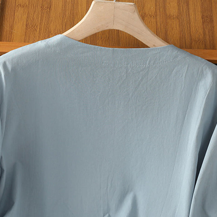 Koszula damska z dekoltem w serek z symetrycznym haftem "Buddha Stones" z bawełny - image 8