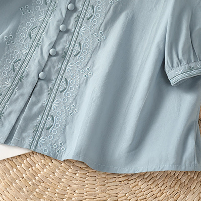 Koszula damska z dekoltem w serek z symetrycznym haftem "Buddha Stones" z bawełny - image 13