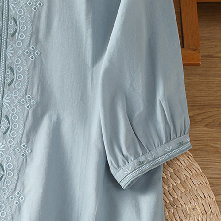 Koszula damska z dekoltem w serek z symetrycznym haftem "Buddha Stones" z bawełny - image 11