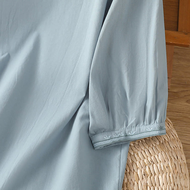 Koszula damska z dekoltem w serek z symetrycznym haftem "Buddha Stones" z bawełny - image 9