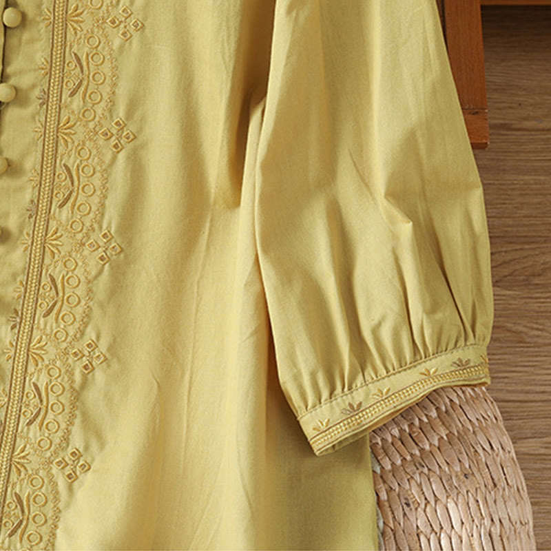 Koszula damska z dekoltem w serek z symetrycznym haftem "Buddha Stones" z bawełny - image 19