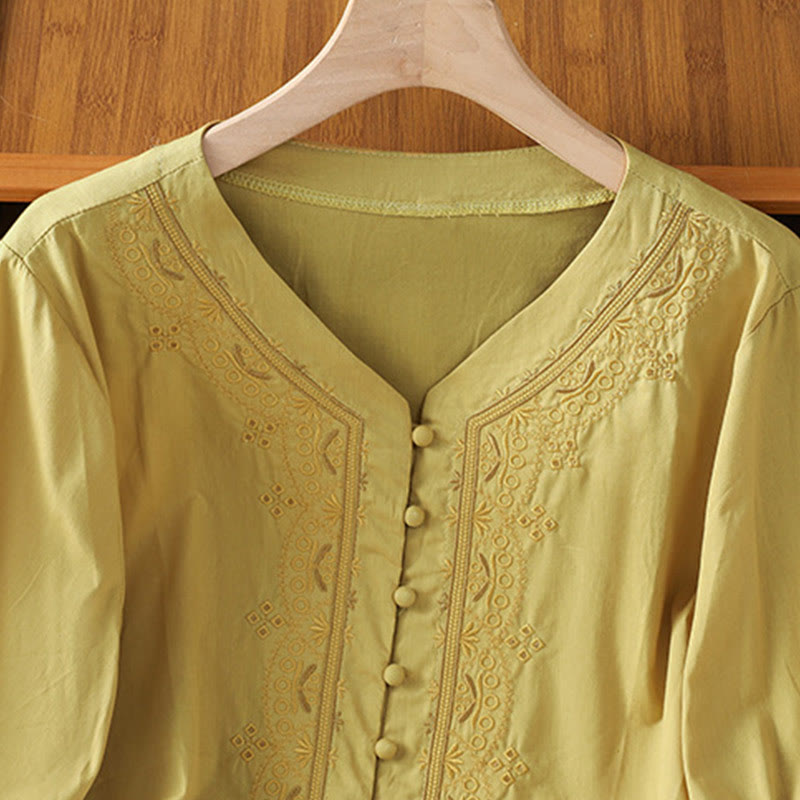 Koszula damska z dekoltem w serek z symetrycznym haftem "Buddha Stones" z bawełny - image 17