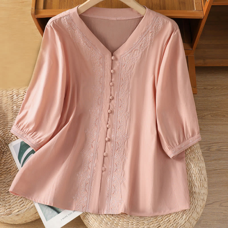 Koszula damska z dekoltem w serek z symetrycznym haftem "Buddha Stones" z bawełny - Różowy - US12, UK/AU16, EU44 (2XL) - image 27