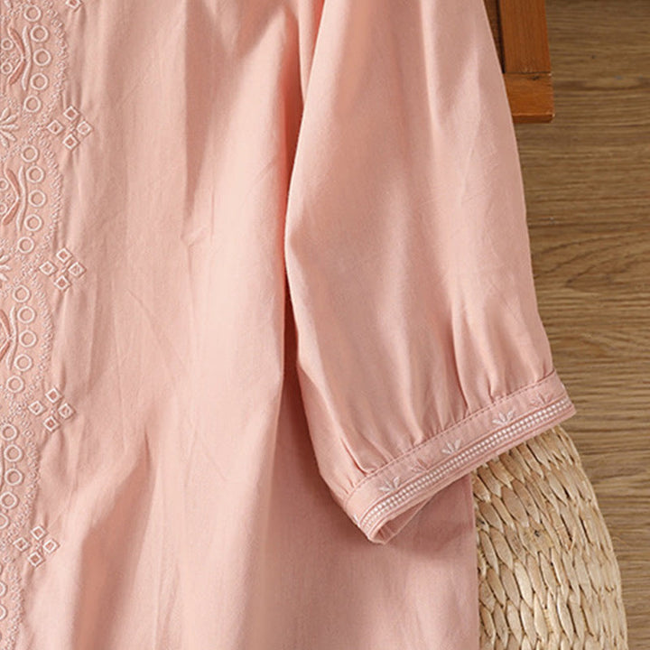 Koszula damska z dekoltem w serek z symetrycznym haftem "Buddha Stones" z bawełny - image 29