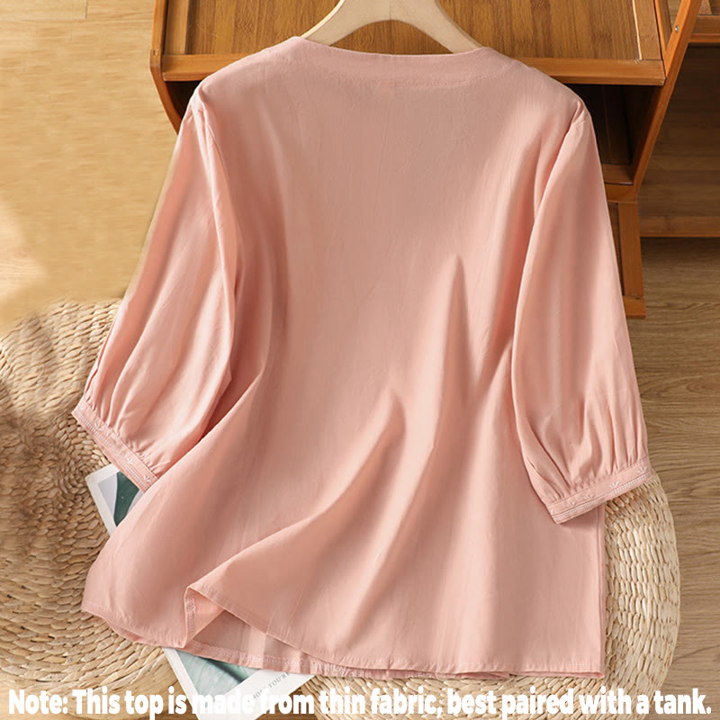 Koszula damska z dekoltem w serek z symetrycznym haftem "Buddha Stones" z bawełny - image 28