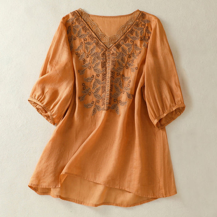 Koszulka damska z krótkim rękawem i haftowaną koronką z motywem Buddha Stones - Czekolada - US8-10，UK/AU12-14，EU40-42 (2XL) - image 1