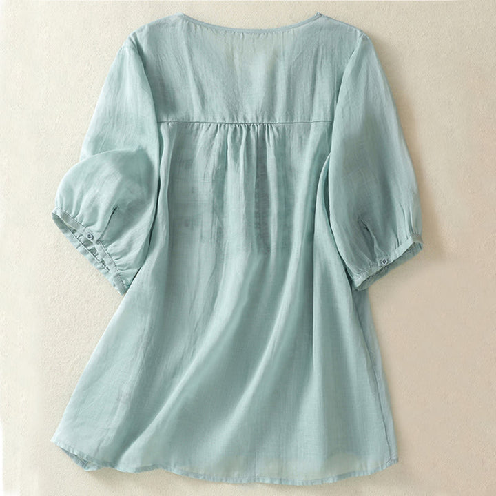 Koszulka damska z krótkim rękawem i haftowaną koronką z motywem Buddha Stones - image 11