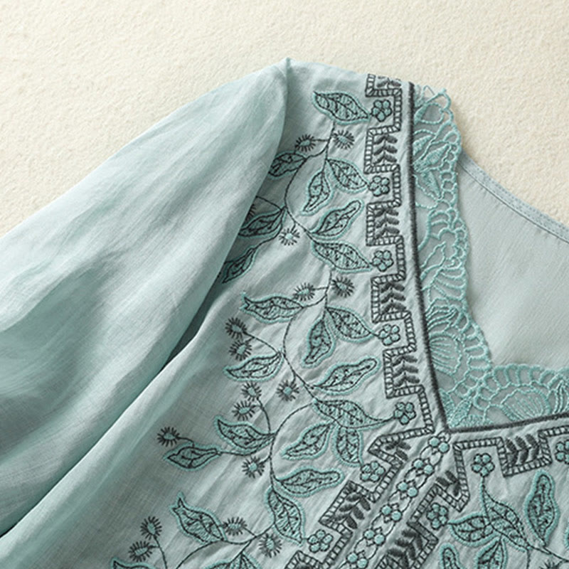 Koszulka damska z krótkim rękawem i haftowaną koronką z motywem Buddha Stones - image 12