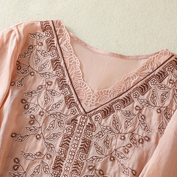 Koszulka damska z krótkim rękawem i haftowaną koronką z motywem Buddha Stones - image 27